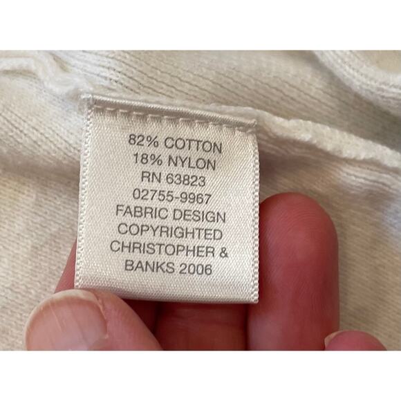 Christopher & Banks Cotton Blend Ivory Floral Applique Open Cardigan, Size XL - Picture 7 of 13